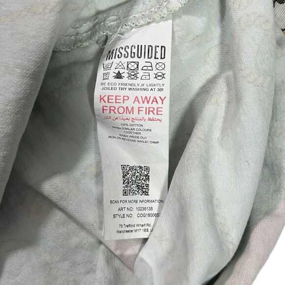 MissGuided womans sz 6 cotton Cropped White Denim Jean Tie Jacket Sun Chain - Picture 11 of 12